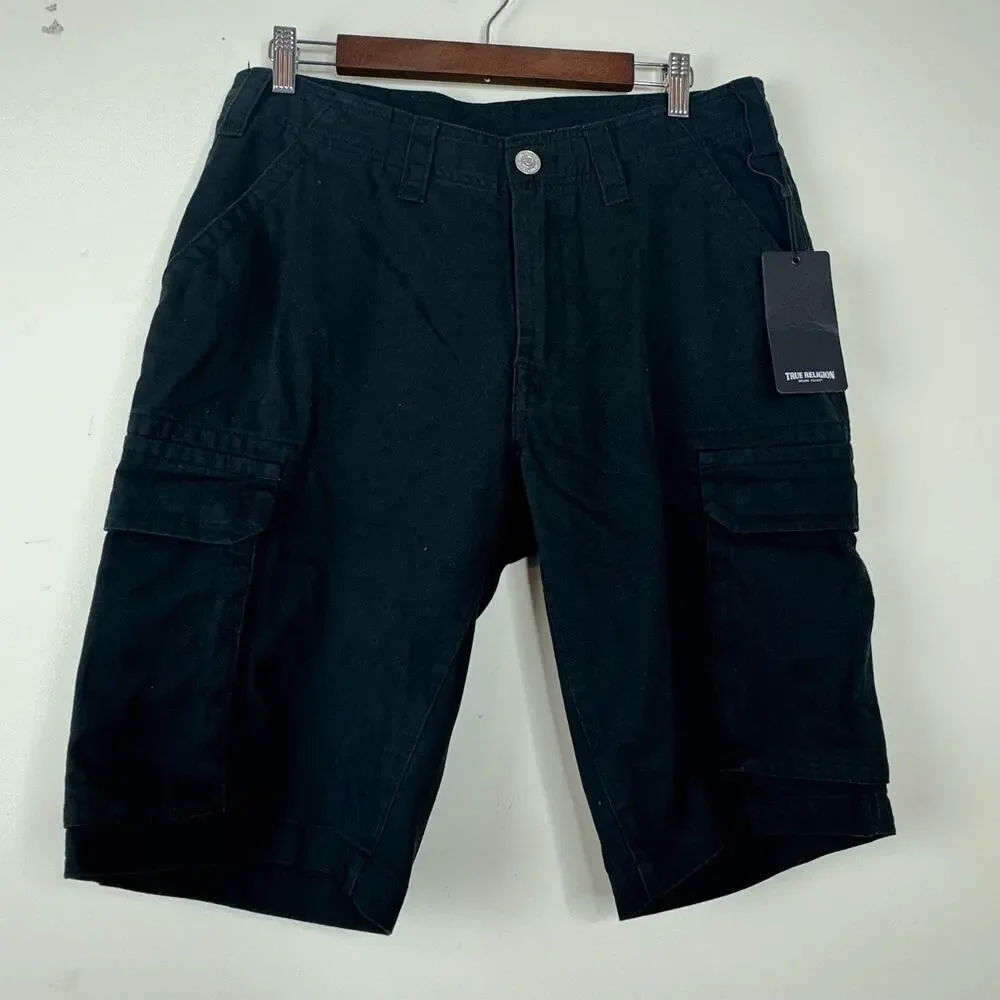 True Religion Jet Black Cargo Shorts NWT Size 31